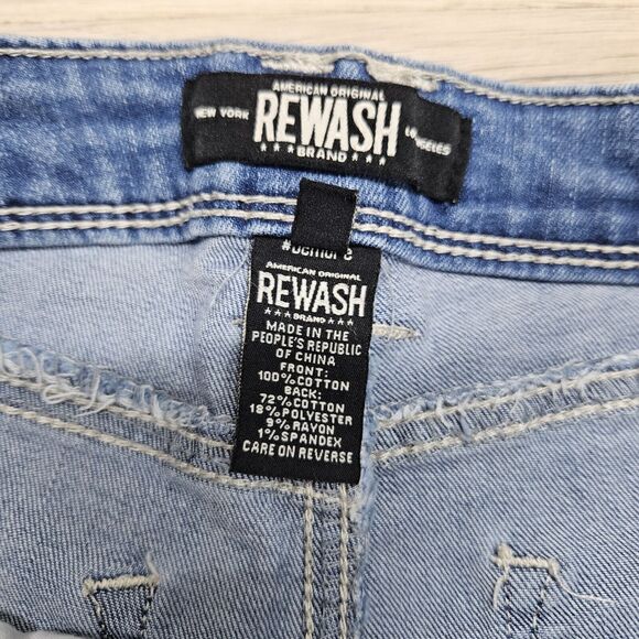REWASH Wowens Juniors Blue Light Wash Distressed Cutoff Jean Shorts 7 - Picture 5 of 9